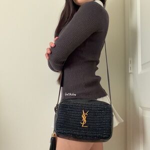 YSL Raffia Lou Crossbody Camera Bag